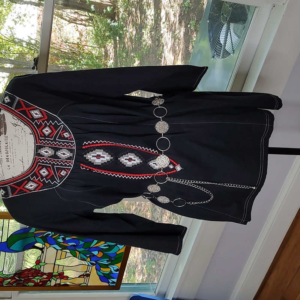 Parsley & Sage Western South West Cowgirl Tunic Top Cotton Embroidered L…